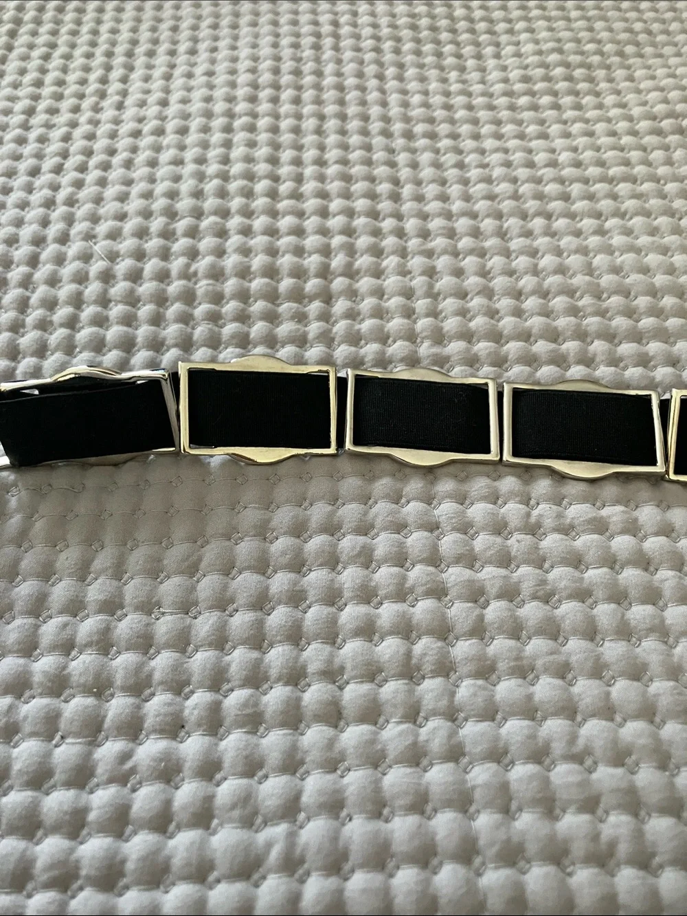 Suzi Roher Black Stretch Belt with Silver-Trimmed White Discs